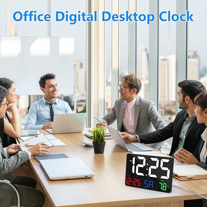 Digital Wall Clock,11.5" LED Digital Alarm Clock Large Display,with Remote Control,Adjustable Brightness, Calendar, Temperature, Snooze, 12/24 H, for Living Room, Office, Bedroom, Elderly, Adults Set