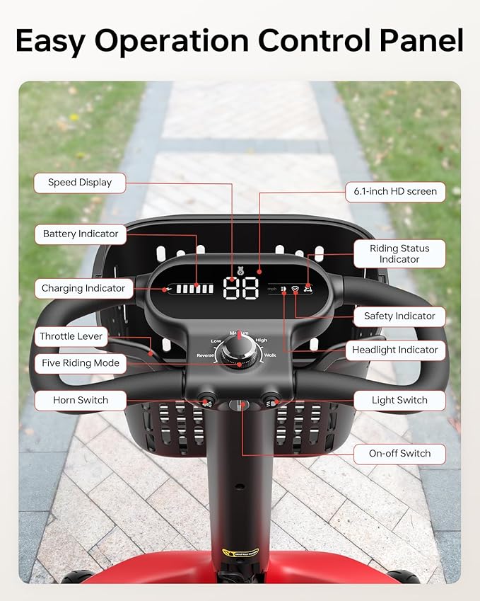 40 Miles Powered Folding Mobility Scooter S3, Two Detachable Battery Foldable Electric Scooter with AI Safety System for Seniors Adults, 300 lbs Load Capacity, 6 MPH Speed, All Terrain