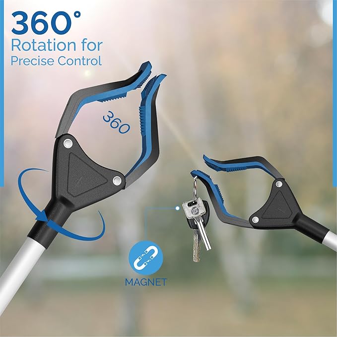 FitPlus 2025 Upgrade PowerGrip T9, Grabber Reacher Tool, Wide Jaw, Foldable, Steel Cable, with 96 Grip Points
