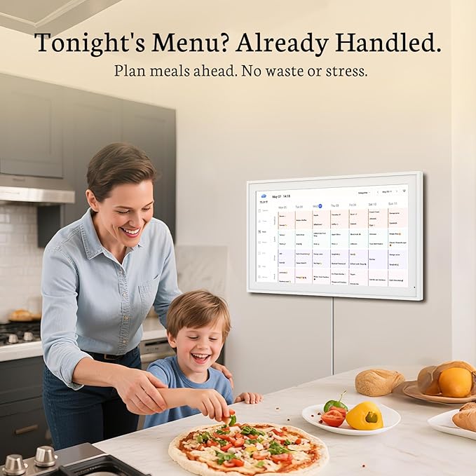BSIMB 21.5 Inch Digital Calendar Wall Touch Screen - Chore Chart, Meal Planner, Rewards System, Photo Display, Smart Electronic Calendar Interactive Hearth Display for Family Planner Seamless Scheduling White