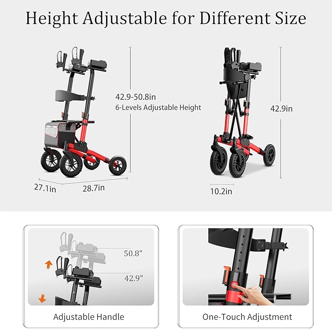 Nihhcune Upright Shopping Cart for Seniors & Adults, All-Terrain Rolling Cart with Padded Seat & Backrest, Heavy Duty Compact Folding Utility Cart with Big Wheels and Adjustable Handle, 300lb Capacity