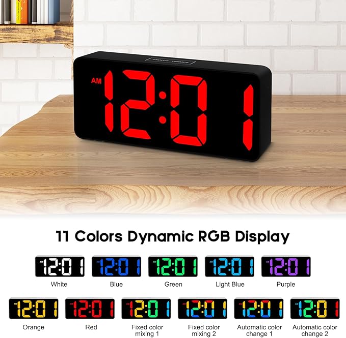 Small Digital Alarm Clock for Bederoom, Large Big Numbers Display with Brightness Dimmer,Dual Alarm, Snooze,12/24Hr,Adjustable Volume Loud Bedside Alarm Clock for Kids Teens Boys Girls (Black)