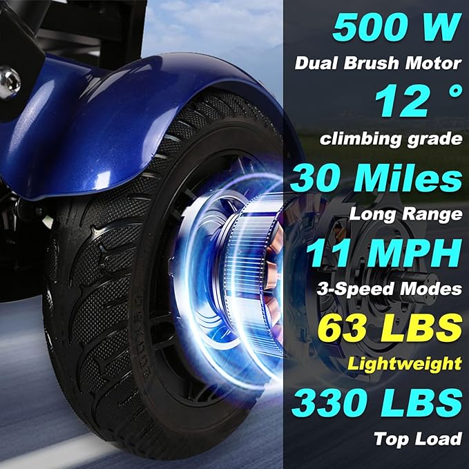 Mobility Scooters for Seniors – 4 Wheel Foldable Portable Electric Scooter, Collapsible & Motorized, 500W Dual Motor, 30-Mile Range, 11 MPH, All-Terrain Folding Mobility Scooter Lightweight for Adults