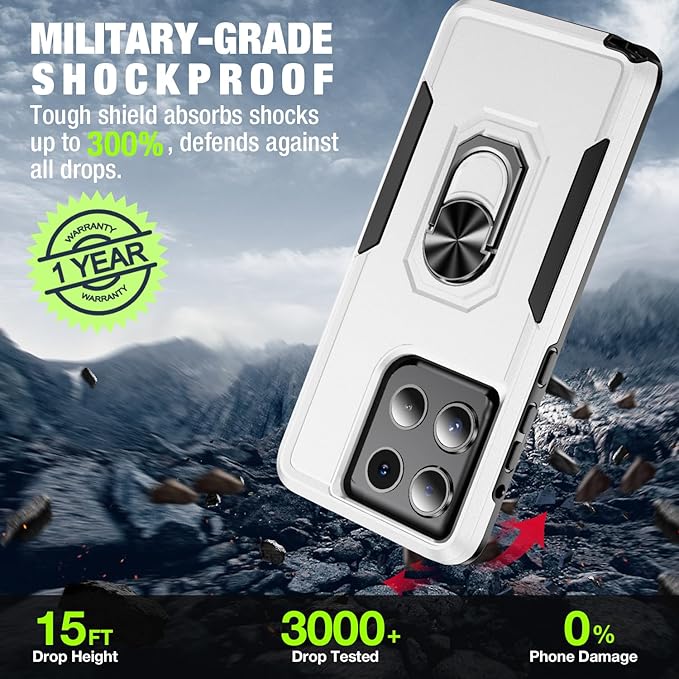 for Motorola Moto G Stylus 2026/2025 Case [15 FT Military Grade Drop Protection] with 2X Tempered Glass Screen Protector, Heavy-Duty Shockproof Magnetic Kickstand Case White