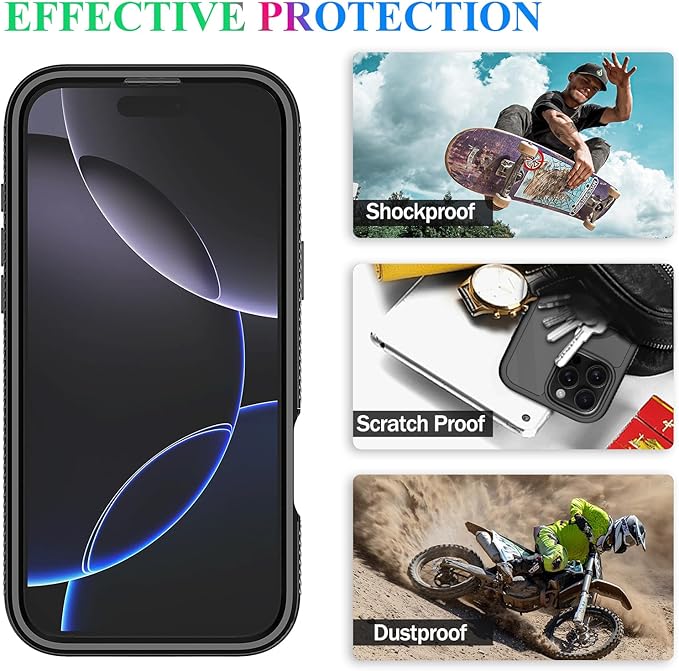 wahhle Compatible with iPhone 16 Pro Max Case, Built in Screen Protector Full Body Shockproof Slim Fit Bumper Protective Phone Cover 6.9'' Men Women-Black/Clear