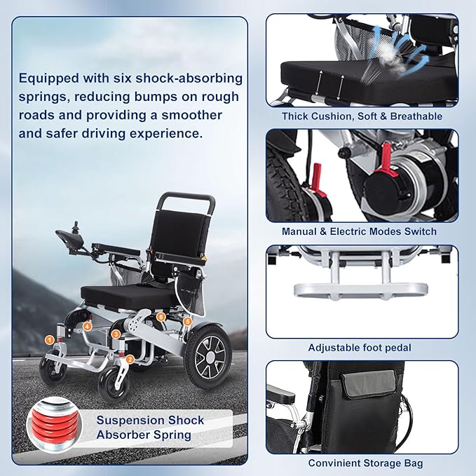Lightweight 55lb Electric Wheelchair,Foldable Electric Wheelchairs for Adults,25 Miles All-Terrain Power Wheelchair Portable Motorized Wheelchair for Seniors,Compact Size for Travel Airline Approved