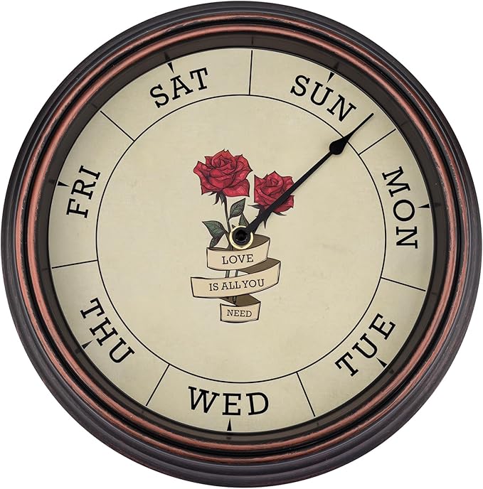Foxtop Day of The Week Wall Clock for Seniors, Classic Silent Day Wall Clock for Office Home, Ideal Retirement Gift for Men & Women (14 Inch, Bronze)