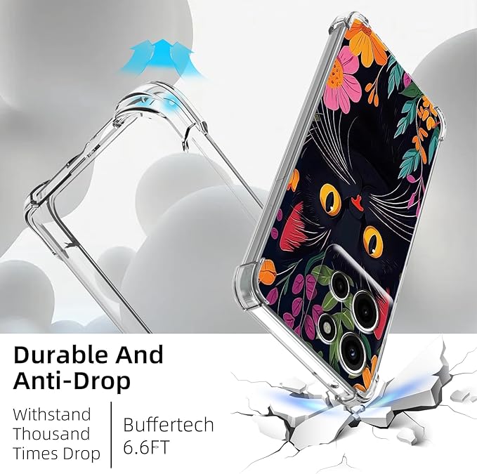 for Moto G Stylus 5G 2025 Clear Phone Case, Lightweight Transparent TPU, Shockproof Four Corner Anti-Fall Case 6.8" for Moto G Stylus 5G 2025 with Screen Protector, Flower Cute Cat