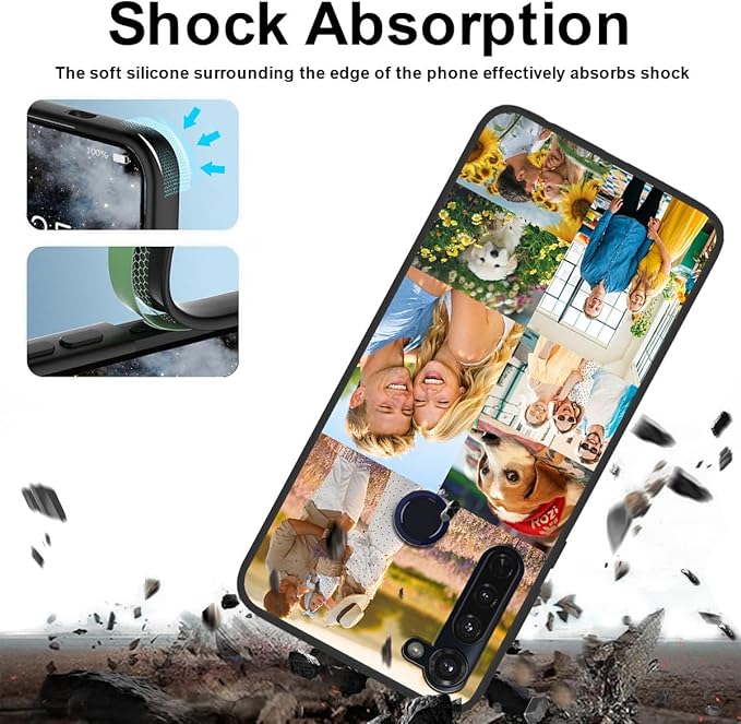 Custom Personalized Case for Motorola Moto G Stylus 2020 6.4", Customized Multiple Photos Collage Text Phone Cover, Full Body Shockproof Soft Silicone Case, Anti-Scratch, Wireless Charging, Black
