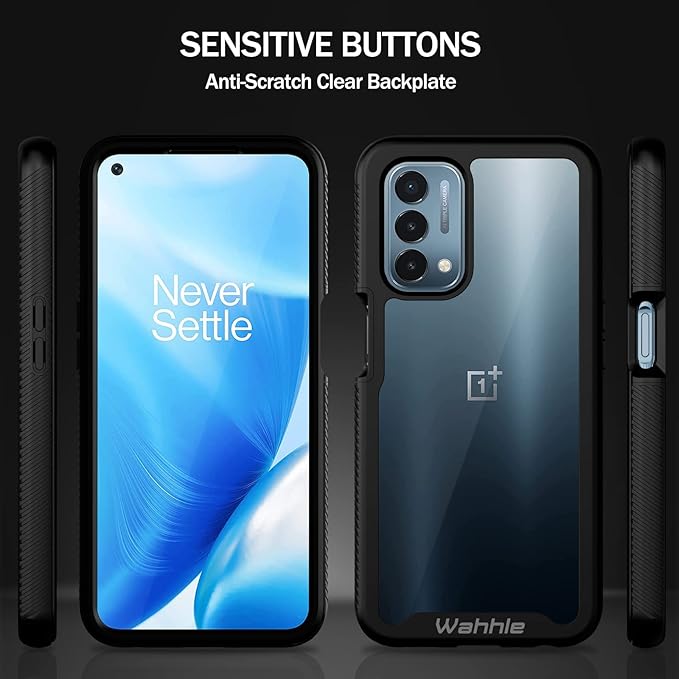 wahhle Oneplus Nord N200 5G Case, Built in Screen Protector Full Body Shockproof Slim Fit Bumper Protective Phone Cover for 1+ Nord N200 5G Men Women-Black/Clear
