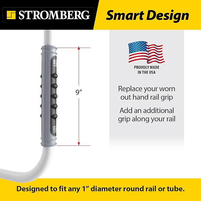 Stromberg Carlson Lend-A-Hand AM-01 Dura Grip RV Handle Replacement – Rubber Rail Cover for 1" Diameter Step Handles, Easy to Install Grab Bar Wrap for Entry Assistance – 9"L, Gray & Black