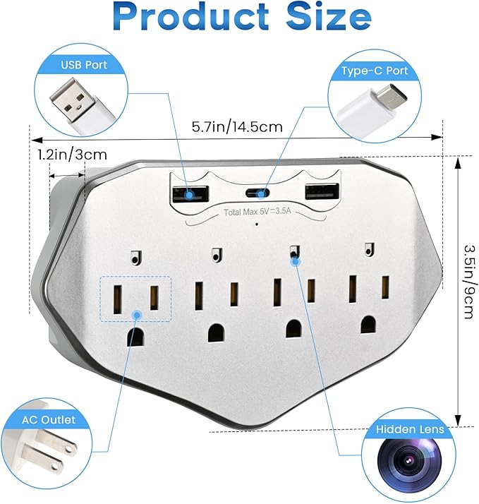 1080P WiFi Security Camera Wall Outlet - Mini Indoor Nanny Cam with Local SD Card Storage（SD Card not Included）, 120° Wide Angle, No Battery Needed Plug-in Camera for Baby/Pet/Home Security