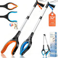 32" 2-Pack Grabber Reacher Tools, Upgraded Strong Foldable Grabber Pickup Tool, Rotating Extended Anti-Slip Jaw, Magnet & Heavy Duty Grip, Wide Claw Trash Claw Lightweight Grabber for Seniors Patient