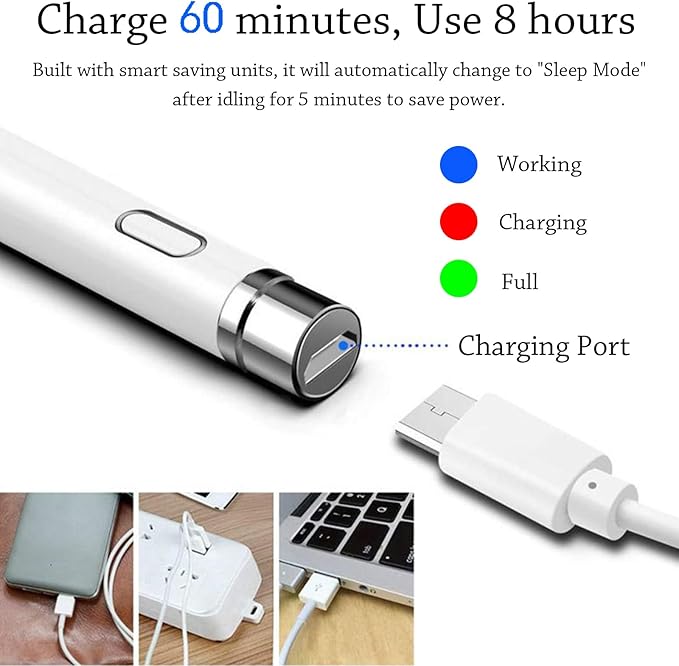 Stylus Pen for iPad, DOGAIN iPad Pencil for Touchscreen with Dual Touch Function, Active Digital Fine Point iPad Pen Compatible with iPad/iPhone/Samsung//iOS/Android/Nintendo switch 2 and More - White