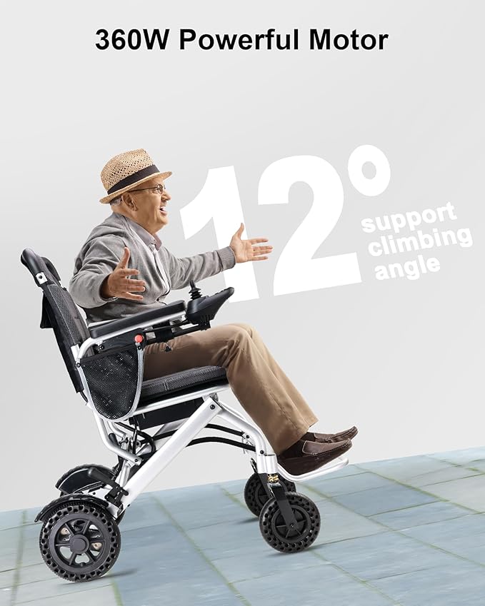 33lb Ultra Lightweight Electric Wheelchairs for Adults - 15 Mile Range & 360W Dual Motor, 330lb Capacity, 2s Instant Foldable Motorized Wheelchair with Removable Battery, Airplane Approved(Grey)