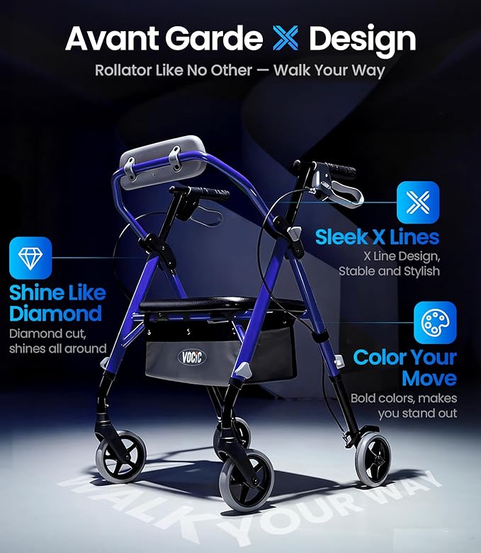 Walker for Seniors, Z11 All Terrain Walker with Ergo Seat, 380 lbs Weight Capacity, Height Adjustable