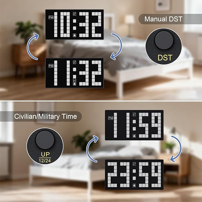 KWANWA Auto-Dimming Digital Alarm Clock with Weekend Mode & Battery Backup, 12/24H DST, Small LED Clock for Bedroom, Desk, Nightstand, Kids, Seniors