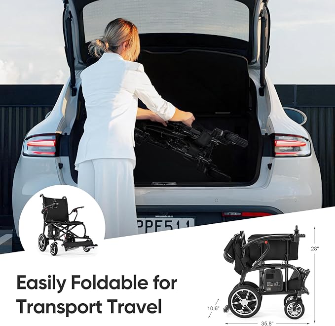 25.5lbs Carbon Fiber Electric Wheelchair for Adults, Lightweight Foldable Travel Power Wheelchair, Portable Motorized Wheelchairs, Airline Approved, Black