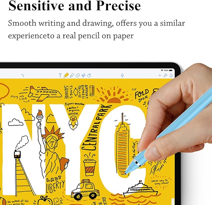 Stylus Pen for Touchscreen, Kenkor Rechargeable Digital Fine Point Active Tablet Pencil, Stylus Pen for iPhone/Android/Apple iPad Pro/Air/Mini/Samsung/Cellphone/Tablet Drawing & Writing - Blue