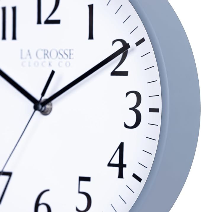 La Crosse Clock 404-3025GB 10 Inch Gray Blue Basics Analog Quartz Wall Clock