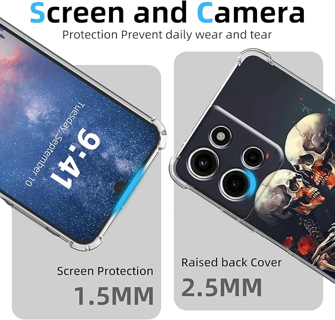 for Moto G Stylus 5G 2025 Clear Phone Case, Lightweight Transparent TPU, Shockproof Four Corner Anti-Fall Case 6.8" for Moto G Stylus 5G 2025 with Screen Protector, Skulls Loves