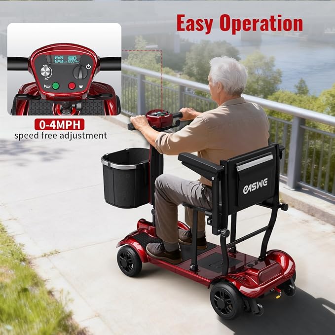 Easwe-Mobility Scooter for Adults & Seniors, Folding Portable Travel 4 Wheel Electric Scooter, All Terrain Power, Airline Approved (Dual Battery)