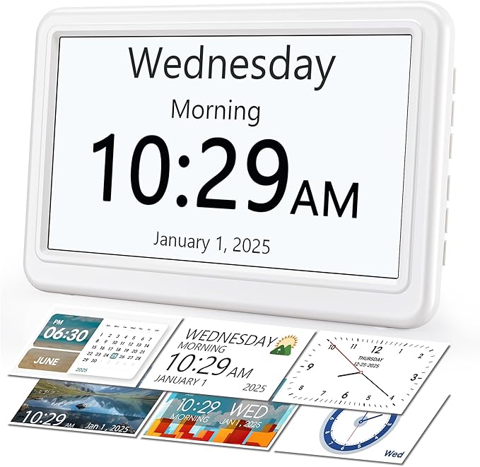 ROCAM Dementia Clock for Seniors, Large Display Digital Calendar Day Clock, 12 Themes 20 Custom Alarms & Reminders with 18 Ringtones, Automatic Dimmer, Medication Alarm Clock for Alzheimers/Elderly