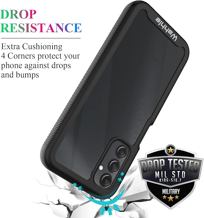 wahhle Compatible with Samsung Galaxy A14 5G Case, Built in Screen Protector Full Body Shockproof Slim Fit Bumper Protective Phone Cover for Samsung A14 4G/5G 6.6 Inch Men Women-Black/Clear