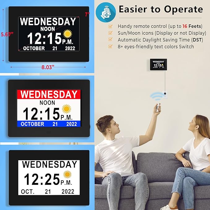 27 Alarms Digital Talking Clock with Loud Voice Time Date, Auto DST, 20 Custom Reminders, 10-Level Dimmer, Sleep Trainer, Speaking Day Date Calendar Clock for Seniors Dementia Alzheimers- with Remote