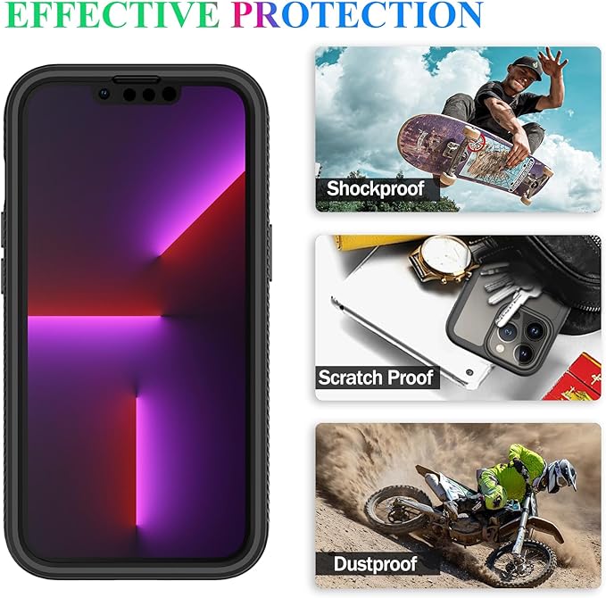 wahhle Compatible with iPhone 13 Pro Case, Built in Screen Protector Full Body Shockproof Slim Fit Bumper Protective Phone Cover 6.1'' Men Women-Black/Clear