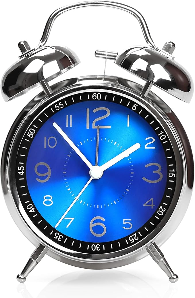 AYRELY Super Loud Alarm Clock for Heavy Sleepers Adults,Twin Bell Retro 4 Inch Silent Non-Ticking Quartz with Backlight, Metal dial, Alarm Clocks for Bedrooms Bedside (Blue)
