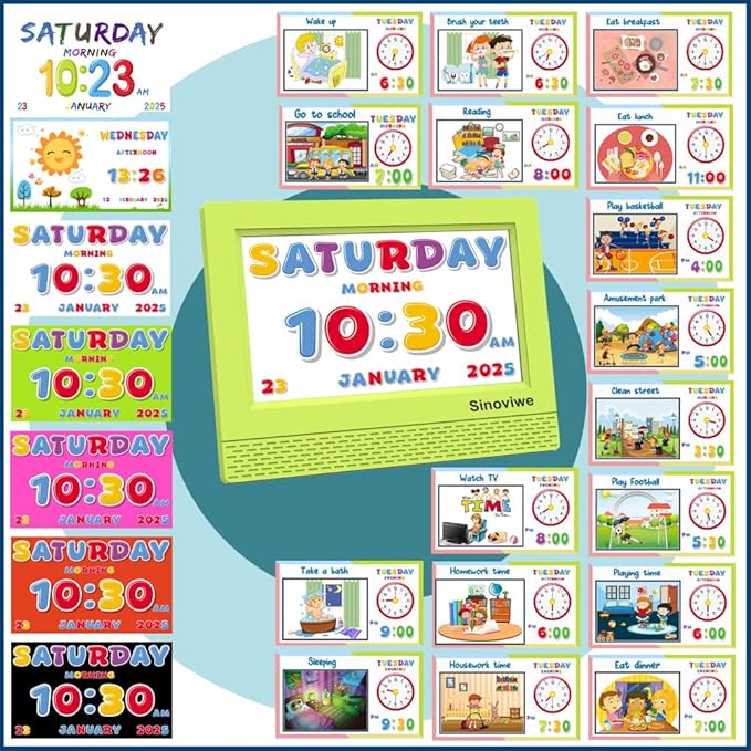Digital Alarm Clock with 7'' HD Screen, Calendar Function,It is Perfect for Kids Aged 3-18 Years Old with Remote Control and Custom Reminder Function for Birthdays