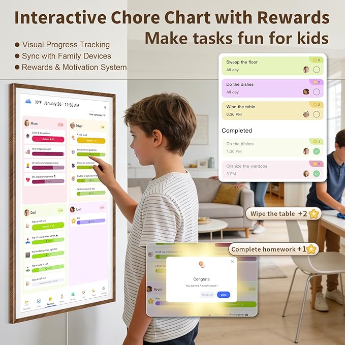 27-Inch Digital Calendar Chore Chart Touchscreen Full HD Wall Desk Mountable Family Planner
