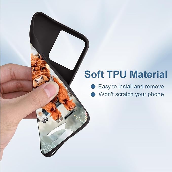 for Moto G 5G 2025 Phone Case, Soft TPU Shockproof Full Body Protection Cover 6.7" for Moto G 5G 2025, Lightweight Compatible Wireless Charging, Cute Highland Cows