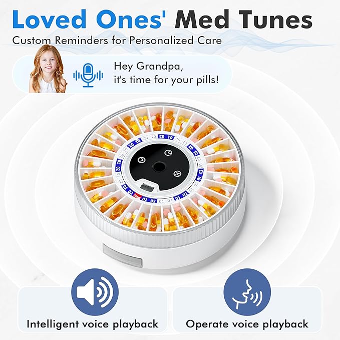 Windtrace® Bluetooth Automatic Pill Dispenser for Elderly with Alarm, Smart Pill Dispenser with 31-Slot, Fingerprint& Mechanical Dual Lock Medication Dispenser, Timed Dispenser Machine for Elderly