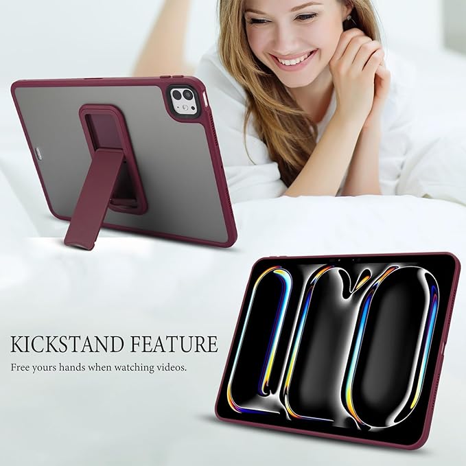 Dteck for iPad Pro 13-inch (M4/M5) 2024/2025 Release Clear Case with Foldable Kickstand, Screen Protector Film, Stylus, Slim Fit Lightweight Protective Thin Transparent Tablet Back Cover Shell, Red