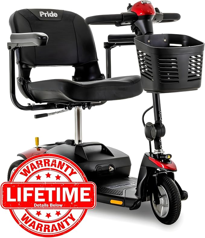 Pride Mobility Go Go Elite Traveller 3-Wheel Scooter - Travel Mobility for Adults, 18 Ah Battery, 300 Lbs Weight Capacity, Red, Seat Dimensions - 17" W x 17" D - SC40E-18AH