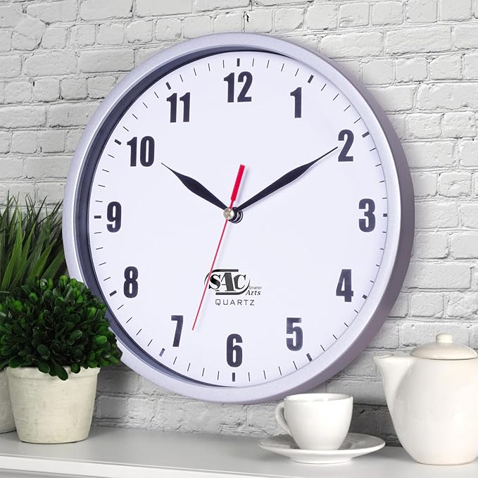 SAC SMARTEN ARTS Silent Wall Clocks Battery Operated Wall Clock for Kids White Non-Ticking Easy to Read Wall Clock for Bathroom Kitchen Living Room Bedroom in 8 Inches