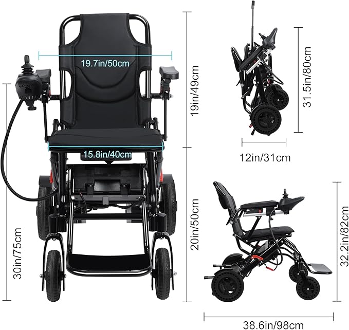 Foldable Electric Wheelchair for Adults with Dual 250W Motors,12 Miles Travel Range & All-Terrain Tires,33Lbs Ultra Lightweight Power Wheelchair Airline Approved for Seniors Support 220Lbs (Black2)