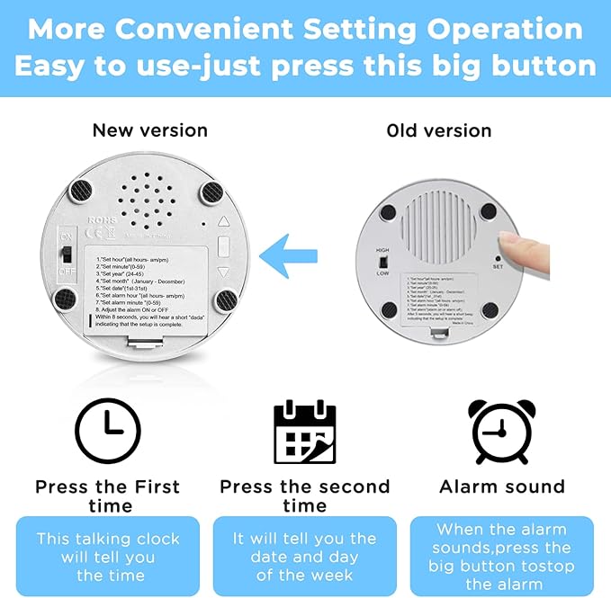 Talking Alarm Clock - Announcing Time, Date, Week & Volume Control - Gift for Blind, Elderly or Visually Impaired