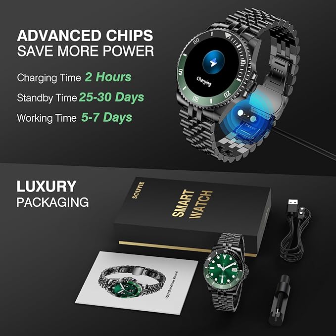 2025 DA GPT Smart Watch with Bluetooth Call,1.19-inch AMOLED Display, 24/7 Heart Rate, Blood Oxygen, Blood Pressure, Sleep Monitor, 107 Sports Fitness Tracker, Compatible Android and iOS Black Green