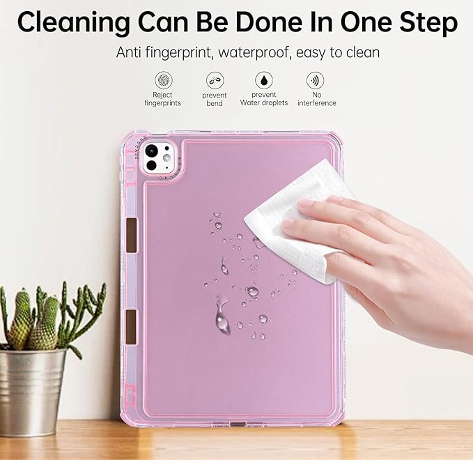 Dteck for iPad Pro/Air 13" (M5/M4/M3/M2), Pro 12.9" (6th/5th/4th/3rd Gen) Clear Case with Pencil Holder/Screen Protector Film/Stylus, 3 Layers Protective Lightweight Slim Transparent Back Cover, Pink