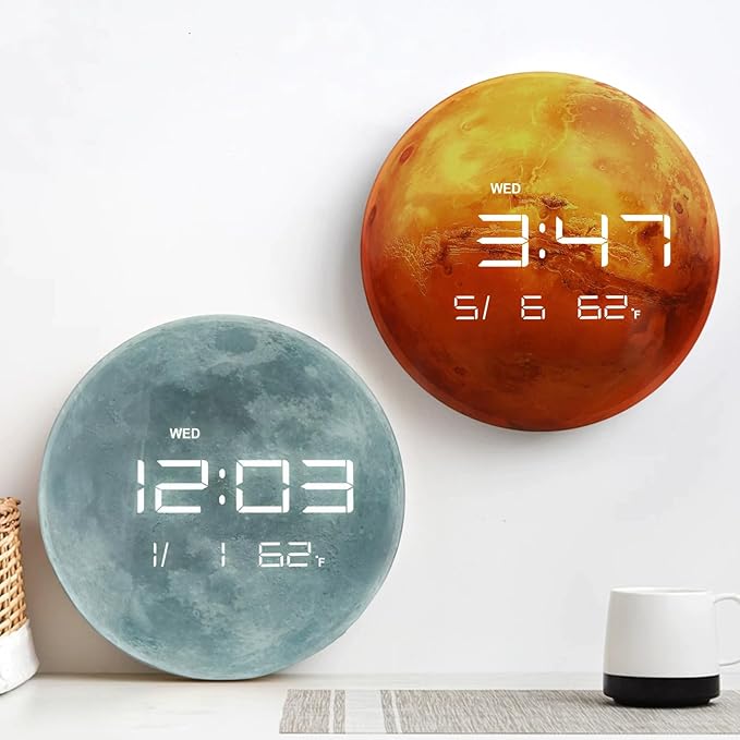 Nbdeal 13" Digital Wall Clock with LED Display, Calendar & Temperature, Automatic Dimming, 12/24hr Format, Wall & Desk Use - HUI-7861
