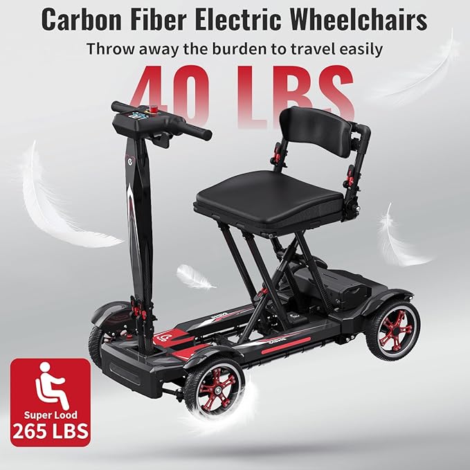 39 Lbs Mobility Scooters for Adults & Seniors Foldable - Lightweight Carbon Fiber Folding Electric Scooter, All-Terrain Powered Wheelchair, Convenient for Travel, Shopping, Airline Approved
