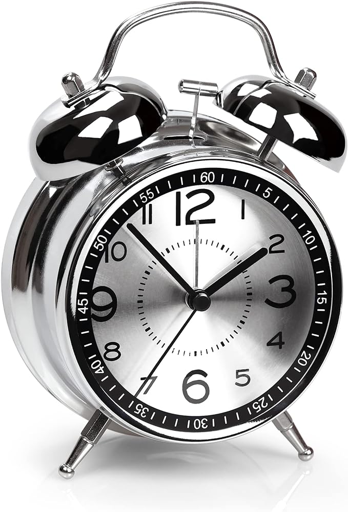 AYRELY Super Loud Alarm Clock for Heavy Sleepers Adults,Twin Bell Retro 4 Inch Silent Non-Ticking Quartz with Backlight, Metal dial, Alarm Clocks for Bedrooms Bedside (Gray)