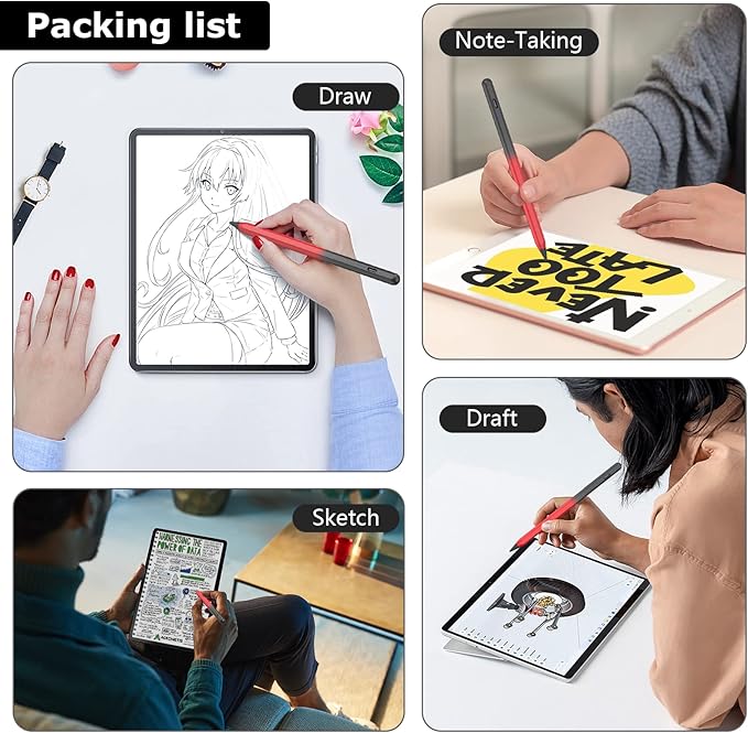 Stylus Pen for iPad 2018-2023 with Palm Rejection, Active Pencil for iPad 10th/9th/8th/7th/6th Gen, for iPad Pro 11/12.9 inch, for iPad Air 5th/4th/3th Gen, for iPad mini 6th/5th Gen (Black and Red)
