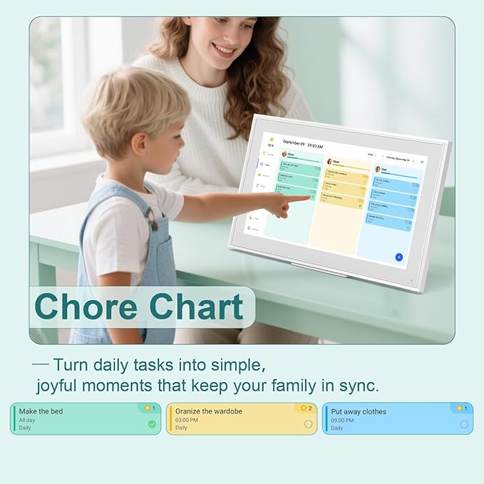 Digital Calendar, 15.6inch Smart WiFi Digital Calendar&Chore Chart, 1920 * 1080 IPS Touch Screen HD Display for Family Schedules, Wall-Mounted, Share Moments Instantly from Anywhere (White, 15.6 inch)