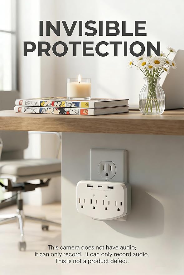1080P WiFi Camera – Wall Outlet Cam with Motion Detection, Free SD Card Loop Recording, App Alerts, No Audio – Indoor Home Security for Baby & Pet
