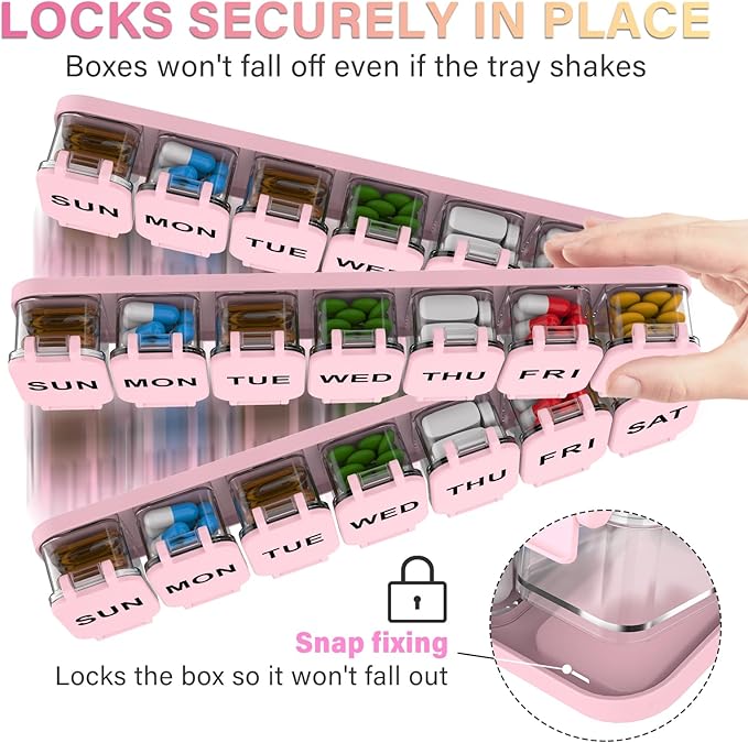 2-Pack Extra Large Weekly Pill Organizer 7-Day Travel Pill Box 7 Compartments