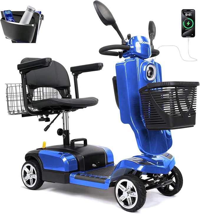 Wooken Powered Mobility Scooter, 4-Wheel Mobility Scooter for Adults, Seniors,264 lbs All Terrain Foldable Powered Mobility Scooter, Electric Powered Wheelchair Heavy Duty Mobility for Travel